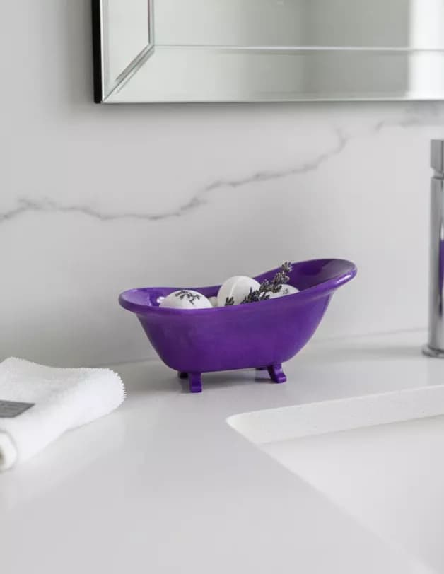 Purple Resin Mini Bathtub: Dopamine Decor, Ring Holder