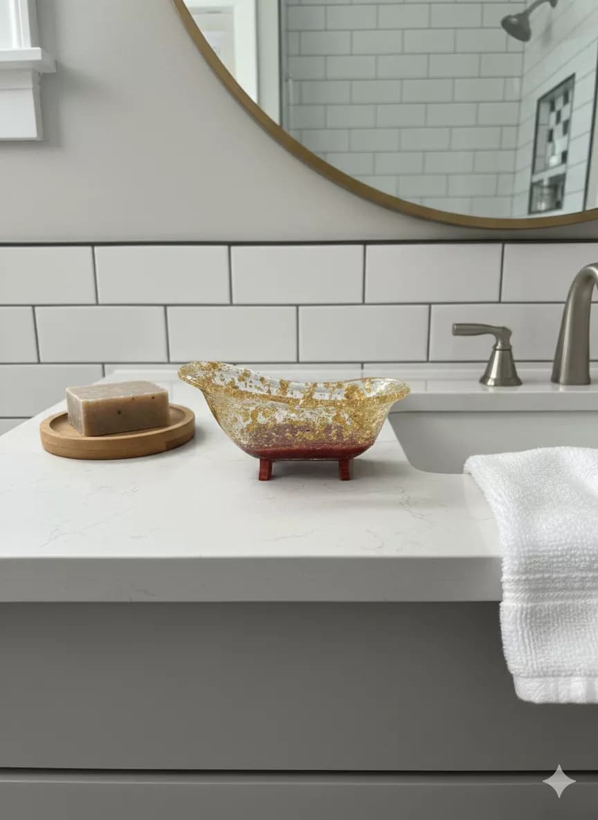 Luxury Gold Flakes Crimson Red Mini Bathtub Home Design Decor
