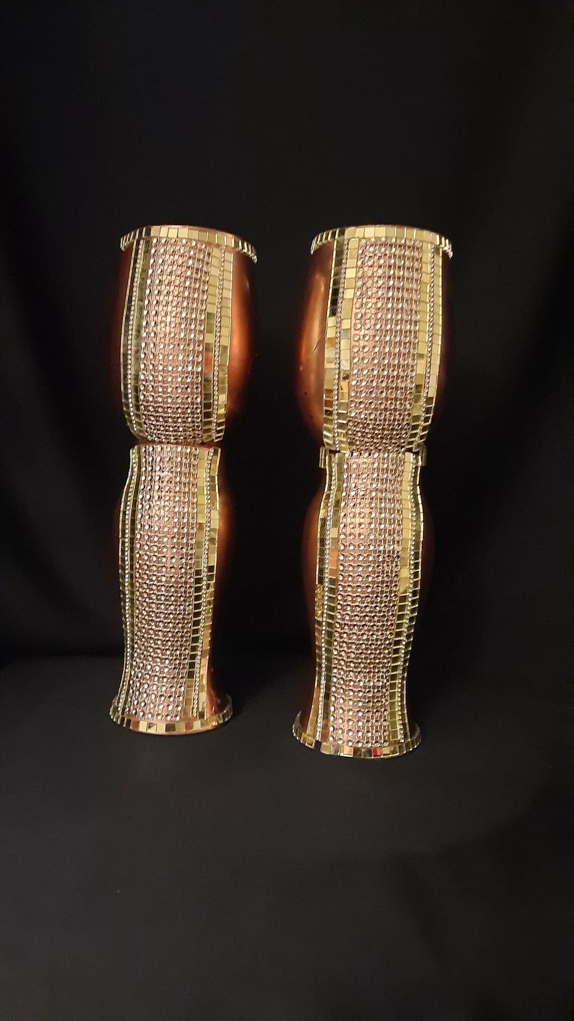 Luxury Copper Rhinestone Bling Mirror Mosaic Tile Candleholder Home Decor