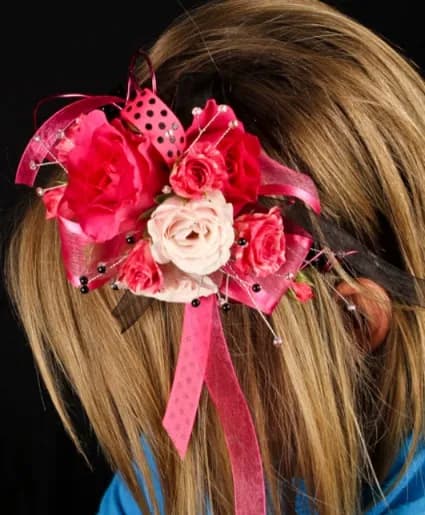 HOT PINK & BLACK PROM HAIRPIECE