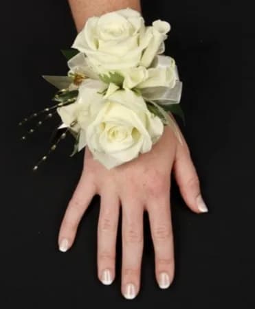 WHITE ROSE GLITTER PROM CORSAGE