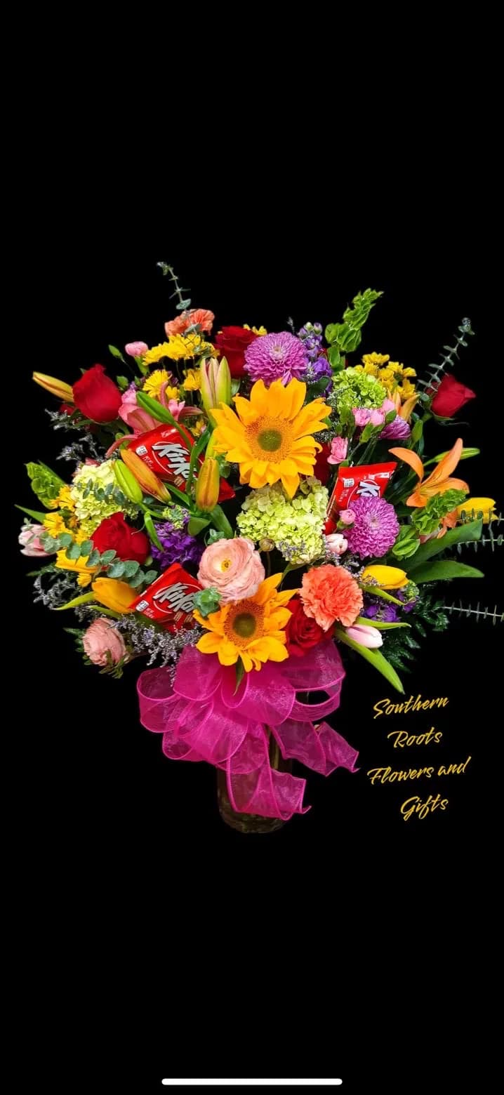 Dressed up bouquet with chocolates