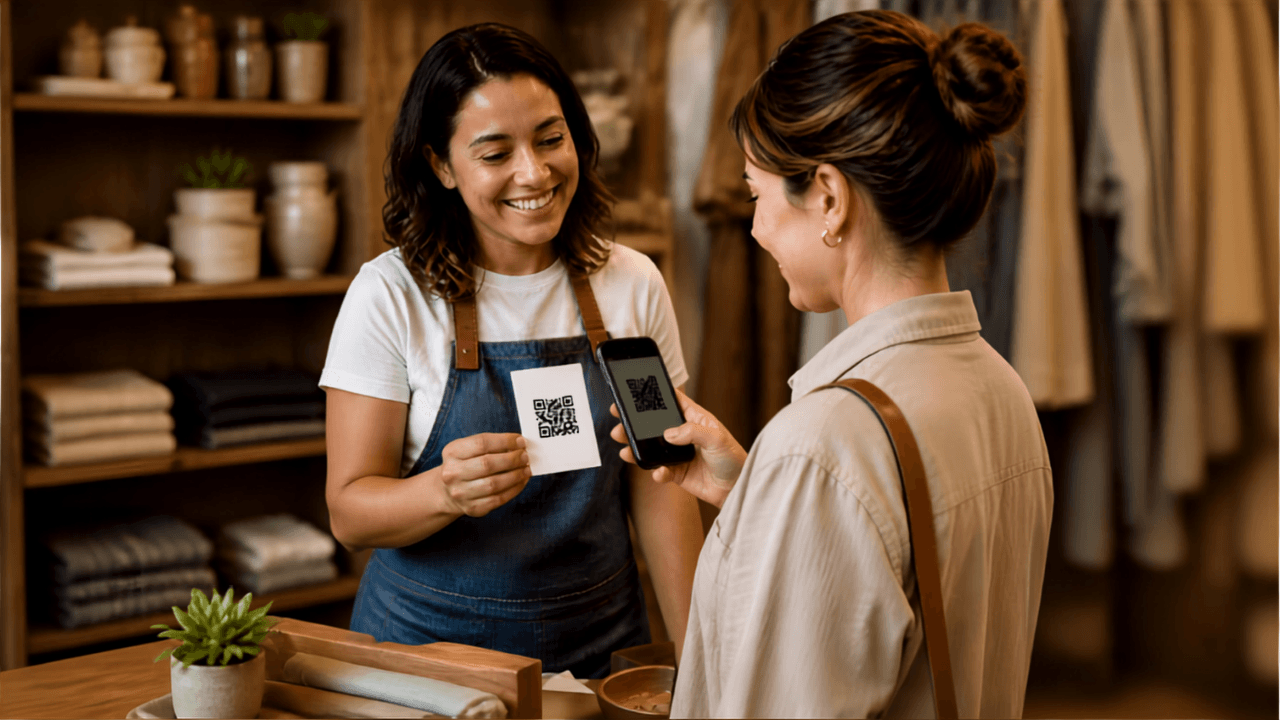 Merchant sharing a referral QR code